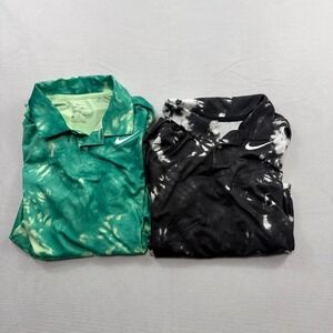 Nike Polo Shirt Lot Dri-FIT Tie Dye Green Black Kids Boys Size L 2 Pack